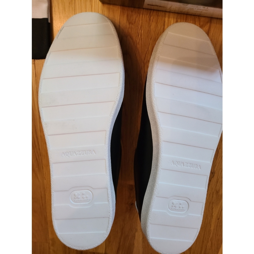 🆕️ Aquazzura The A Sneakers Black White 9.5 Preppy Streetwear Skater Minimalist - Picture 11 of 13